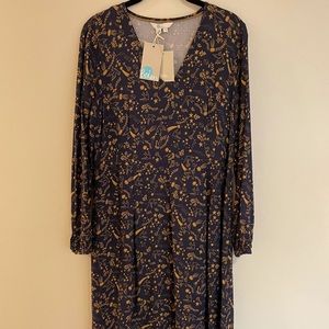 Boden midi dress navy and gold size 6